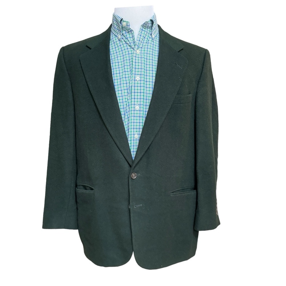 Stafford Mens Dark Green Camel Hair Two Button Sport Coat Blazer Size 44R
